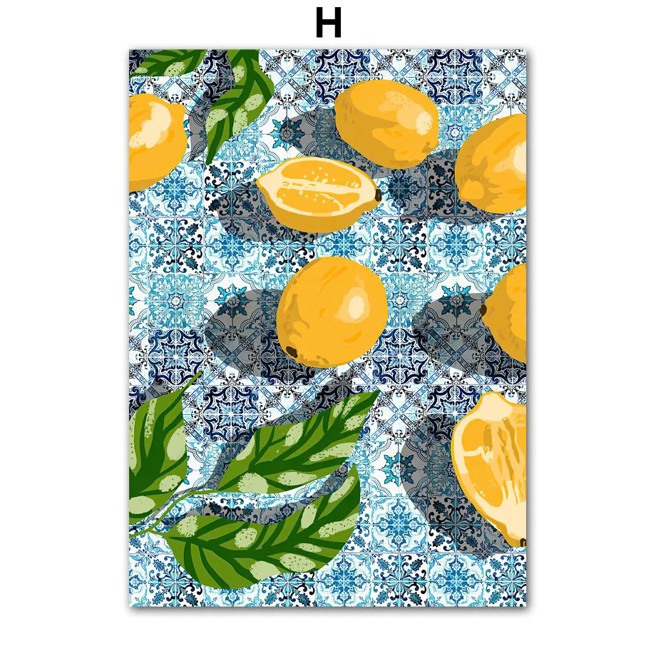 Garden Lemon Fruit Flower Plants Abstract Illustration Poster And Prints Wall Art Canvas Painting Pictures For Living Room Decor