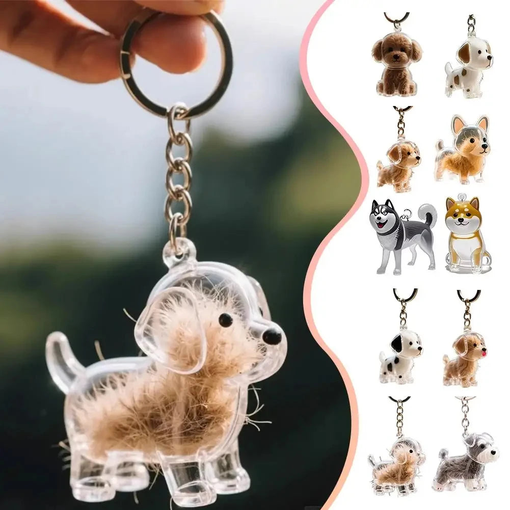 Cute Dog Pendant Keychain Pet Hair Collection Memorial Capsule With Key Ring Unique Keychain Novel Trendy Souvenir for Pet Lover