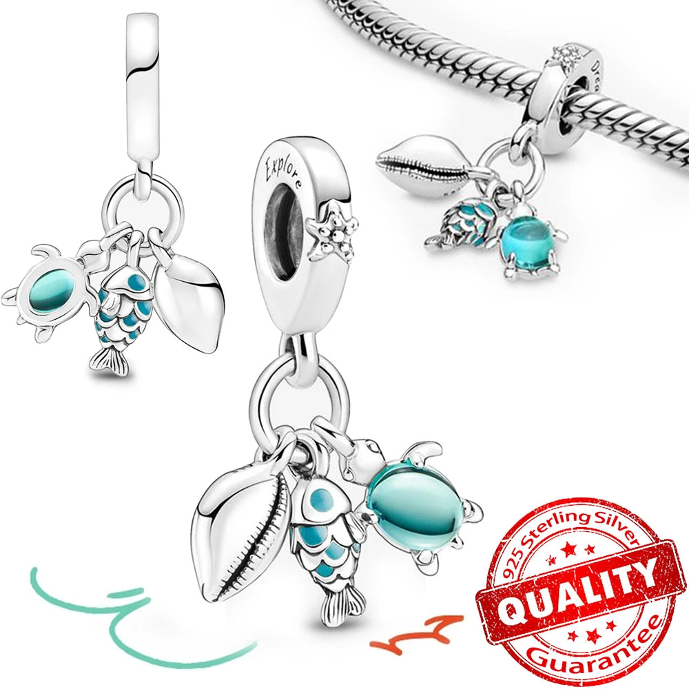 Underwater World 925 Sterling Silver Ocean Octopus Seashell Seahorse Starfish Pendant Fit DIY Bracelet Necklace Boutique Gift