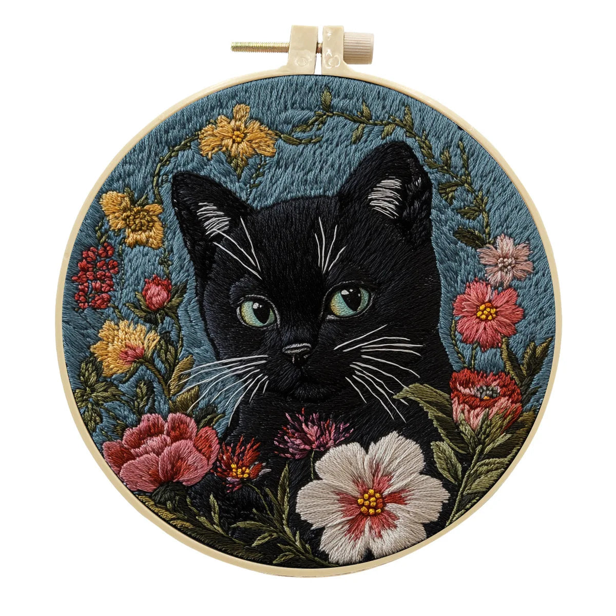 DIY Cat and Flower Embroidery Kit for Beginners Complete Handmade Cross Stitch Kit Mixing Colors Fabric Materials and Animal