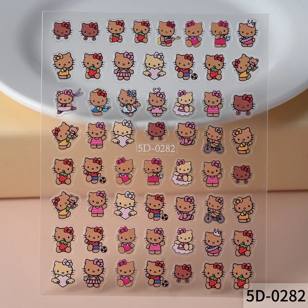 5D Sanrio Hawaii Hello Kitty/Mymelody Nail Stickers 1Pcs Kawaii Cartoon Kitty Nail Stickers DIY Holiday Girl Manicure Slider