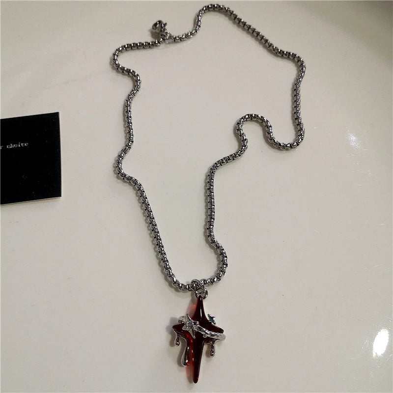 Punk Rock Y2K Black Star Cross Red Heart Pendant Ghost Claw Choker Chain Necklace Men Women Goth Vintage Grunge EMO Accessories