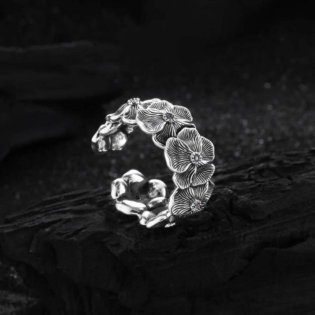 Bestselling 925 Sterling Silver Flower Shaped Hollow Design With Sparkling Zircon Star Ring Suitable For Women's Jewelry