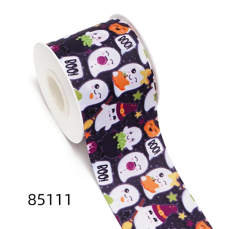 5 Yards Bat Spider Halloween Printed Grosgrain Satin Ribbons For Bows DIY Craft Decoration Packaging Supplies. 85110