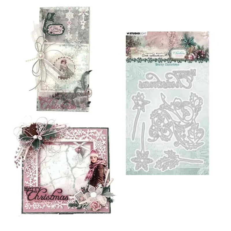 Christmas Blush Winter crackle Holiday Snowy Star frame Metal Cutting Die Silicone Stamp Scrapbook Stencil Photo Album DIY Paper