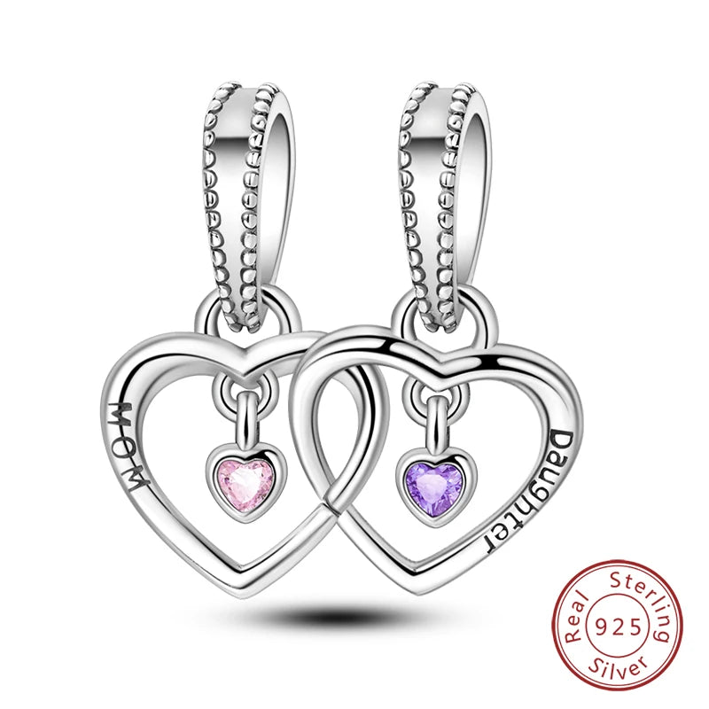 Real 925 Sterling Silver Pink Series Heart Charms Beads Fit Qikaola 925 Original Bracelets DIY Mother's Day Jewelry Gift For Mom