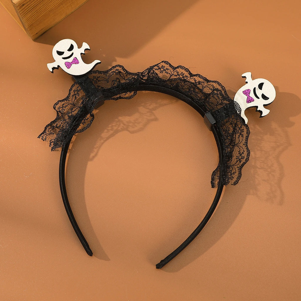 AWAYTR Halloween Scary Skeleton Headbands Mesh Plastic Pumpkin Wide Headband Hair Accessories For Women Festival Headwear