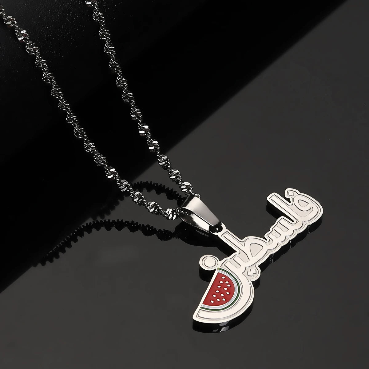 Stainless Steel Arabic Arab Watermelon Gaza Pendant Middle East Pendant Neckace Jewelry