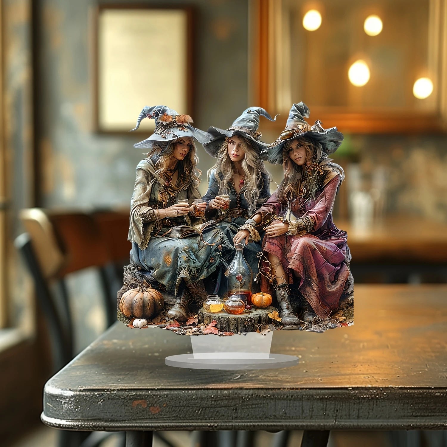 3 Witch Halloween Acrylic Desktop Decorations 10in Flat Colorful Print Home Office Decor Creative Exquisite Girls Birthday Gift