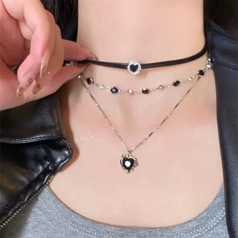 New Y2K Goth Harajuku Vintage Black Heart Star Choker Necklace Egirl Aesthetic 2000s EMO Grunge  Charm Jewelry Scene Accessories