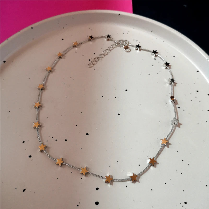 New Trendy Gothic Geometry Star Crystal Choker Pendant Chain Necklaces For Women Charm Y2K Vintage Harajuku Accessories Jewelry