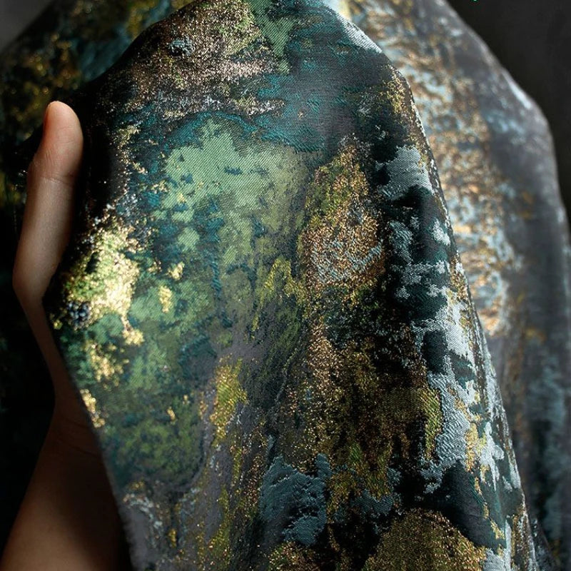 Light Retro New Chinese Double-sided Texture Blue Ink Gilded Jacquard Fabric Creative Top Gift Clothing Designer Fabric