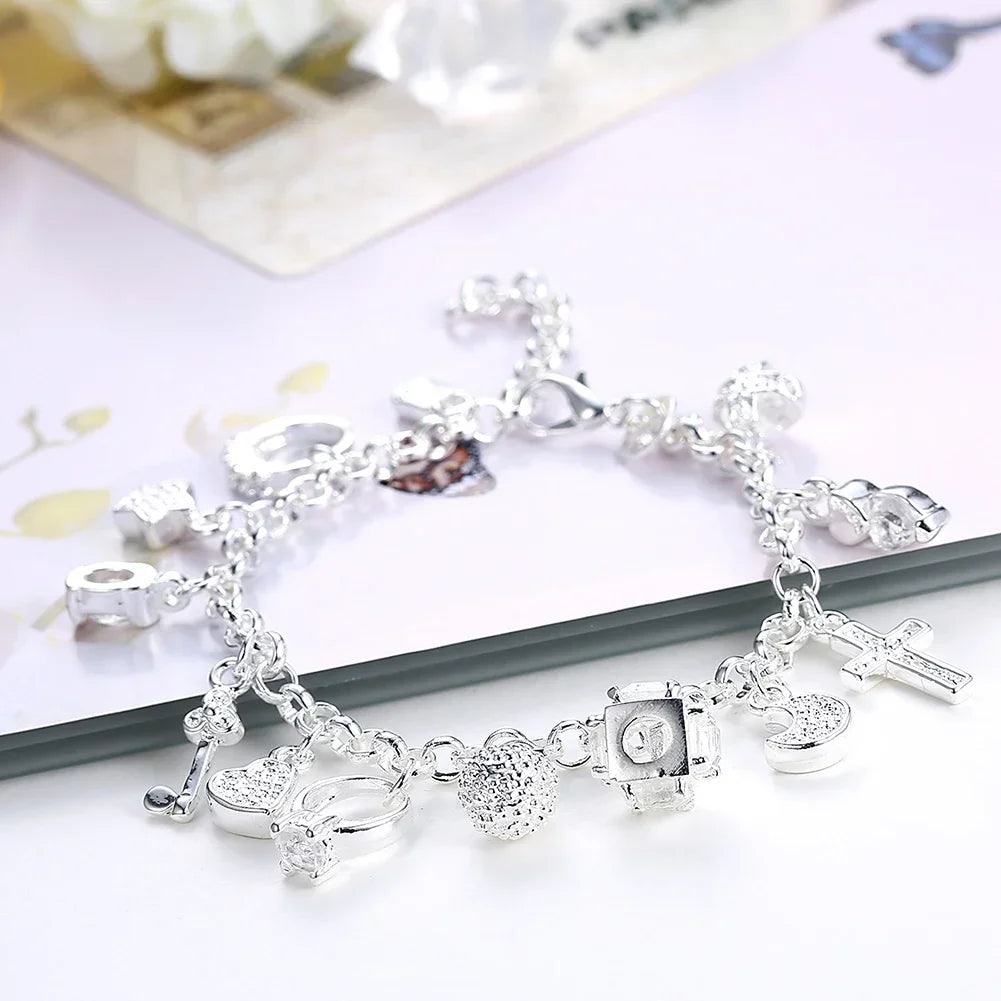 Hot sale fashion 925 Sterling silver Bracelet for woman Pretty heart Zircon Pendant chain Wedding party Gifts classic Jewelry