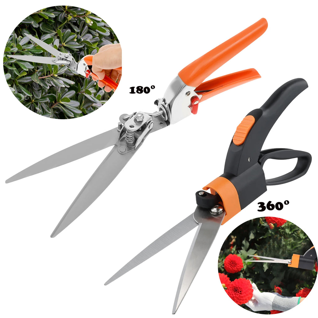 Garden Lawn Grass Shears Stainless Steel  Rotatable 180°/360° Garden Scissors  Lawn Garden Mowing Shears  Labor Saving for Yard