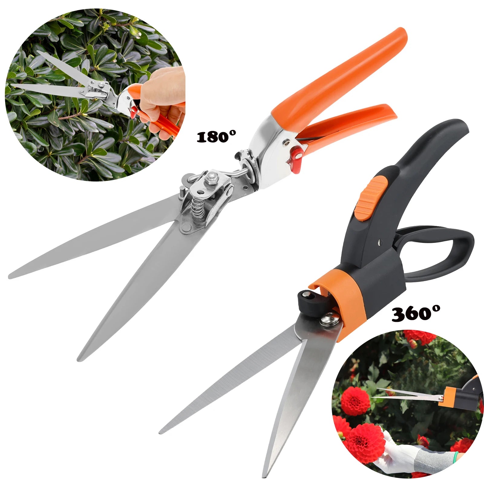 Garden Lawn Grass Shears Stainless Steel  Rotatable 180°/360° Garden Scissors  Lawn Garden Mowing Shears  Labor Saving for Yard