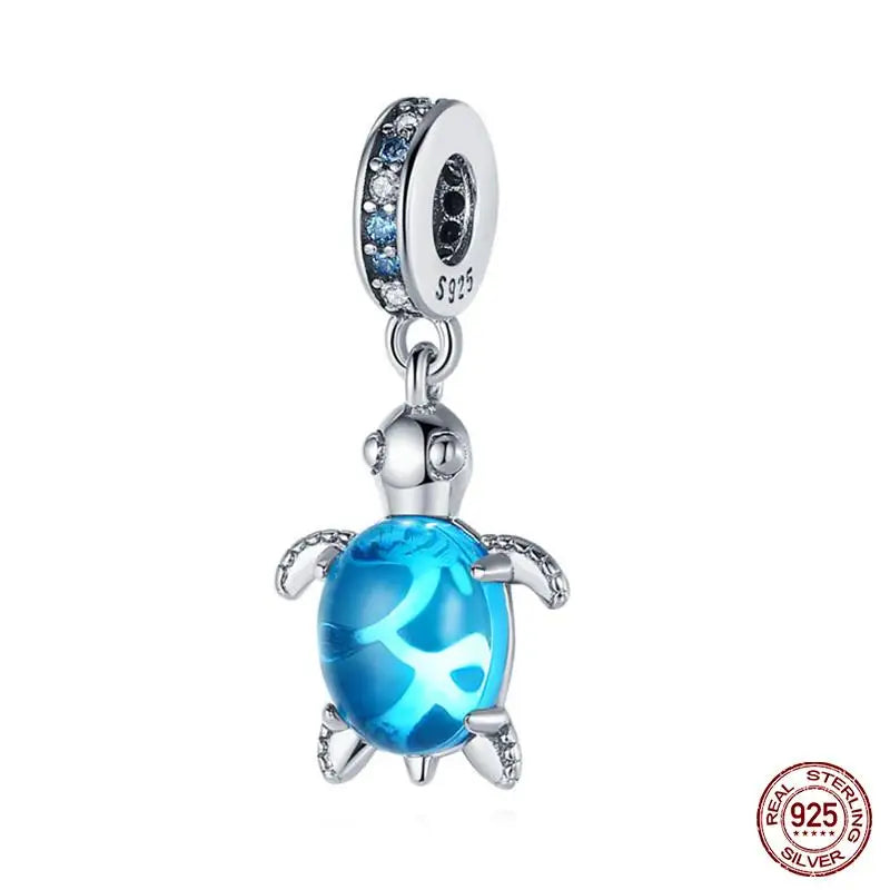 Original Ocean Series Fit 3mm Bracelet 100% Authentic 925 Sterling Silver Turtle Crab Mermaid Charm Beads DIY Jewelry Gift