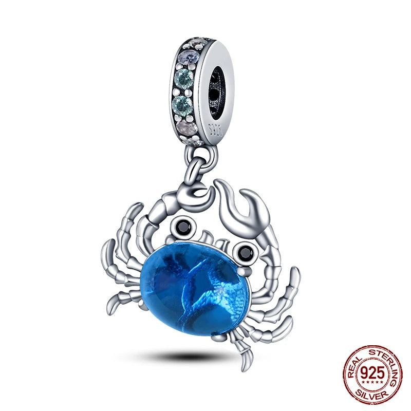 Original Ocean Series Fit 3mm Bracelet 100% Authentic 925 Sterling Silver Turtle Crab Mermaid Charm Beads DIY Jewelry Gift
