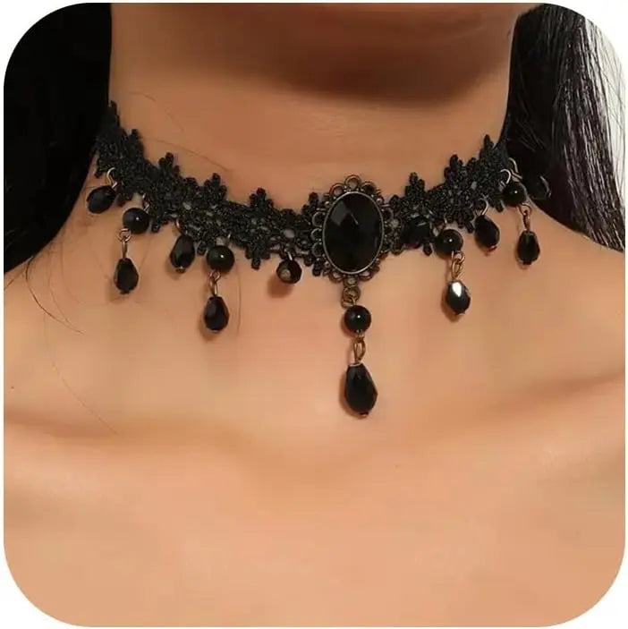 Black Necklaces for Women, Adjustable Layered Velvet Leather Lace Collar choker Necklaces, Goth Jewelry Gifts.