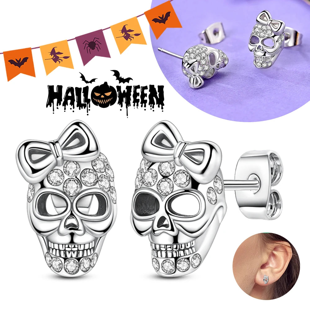 Halloween Pumpkin Bat Ring Earrings halloween charms silver 925 Earring For Women Punk Men's Earrings Fit Party Jewelry Gift