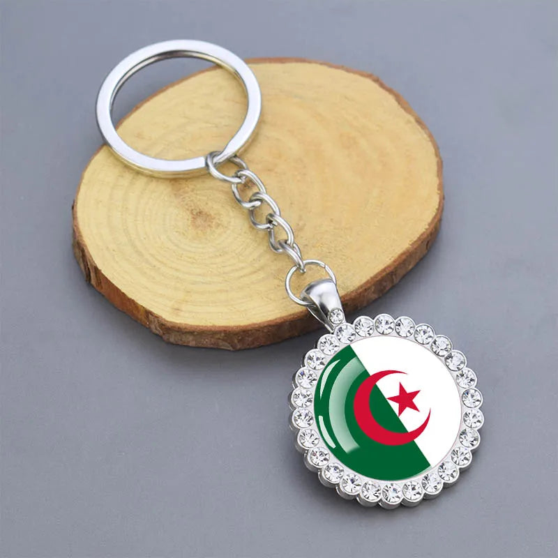 Arab National Flag Keychains Algeria Yemen Tunisia Saudi Arabia Egypt Glass Dome Rhinestone Key Chain Flag Jewelry Keyring Gift