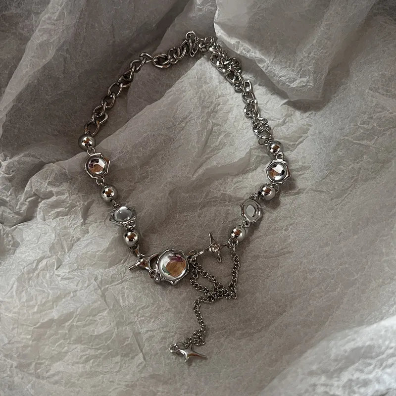 Punk Retro Button Star Pendant Necklace Trendy Delicate Silver Color Unisex Choker Personalised Luxury Jewelry for Women