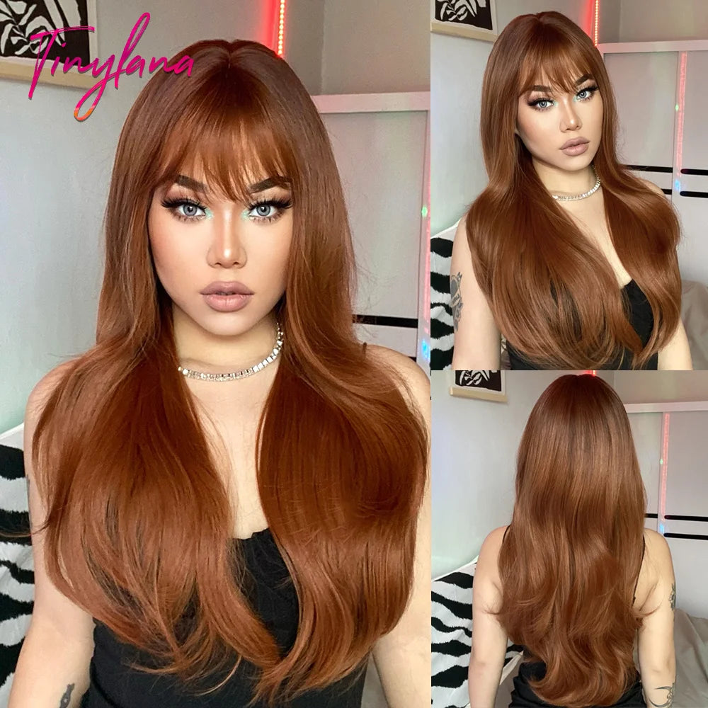 Long Straight Light Pink Synthetic Wigs with Bangs for Women Cosplay Halloween Lolita Pink Party Wig Natural Hair Heat Resistant