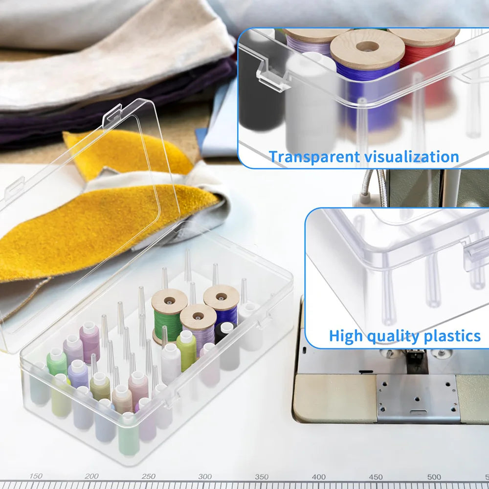 42 Spools Sewing Thread Box Storage, Clear Plastic Thread Spools Holder, Embroidery Organizer Bobbins Storage Case