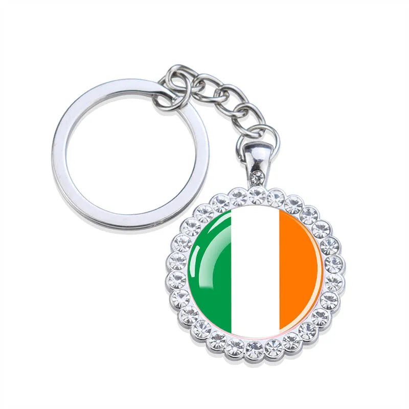 Europe National Flag Keychains Glass Dome Rhinestone Pendant Key Chains Albania Spain Ukraine Russia France Germany Flag Keyring