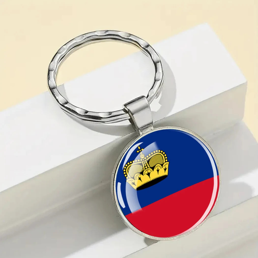 Europe National Flag Keychain Albania Spain Italy France UK Flag Glass Metal Key Chain Bag Pendant Gift for Patriot