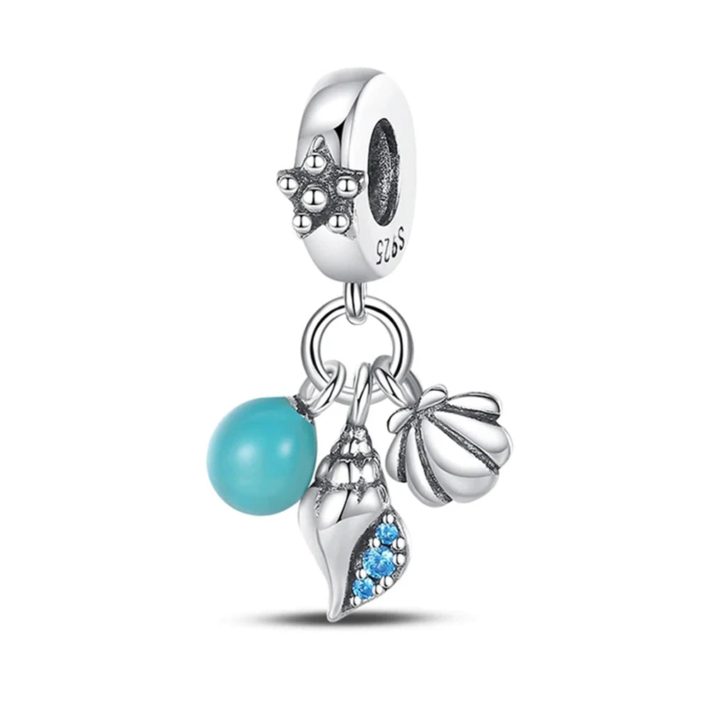 New 925 Sterling Silver Charm Fit Original Bracelet Accessories Women Jewelry Blue Ocean Series Octopus Dolphin Ship Lighthouse