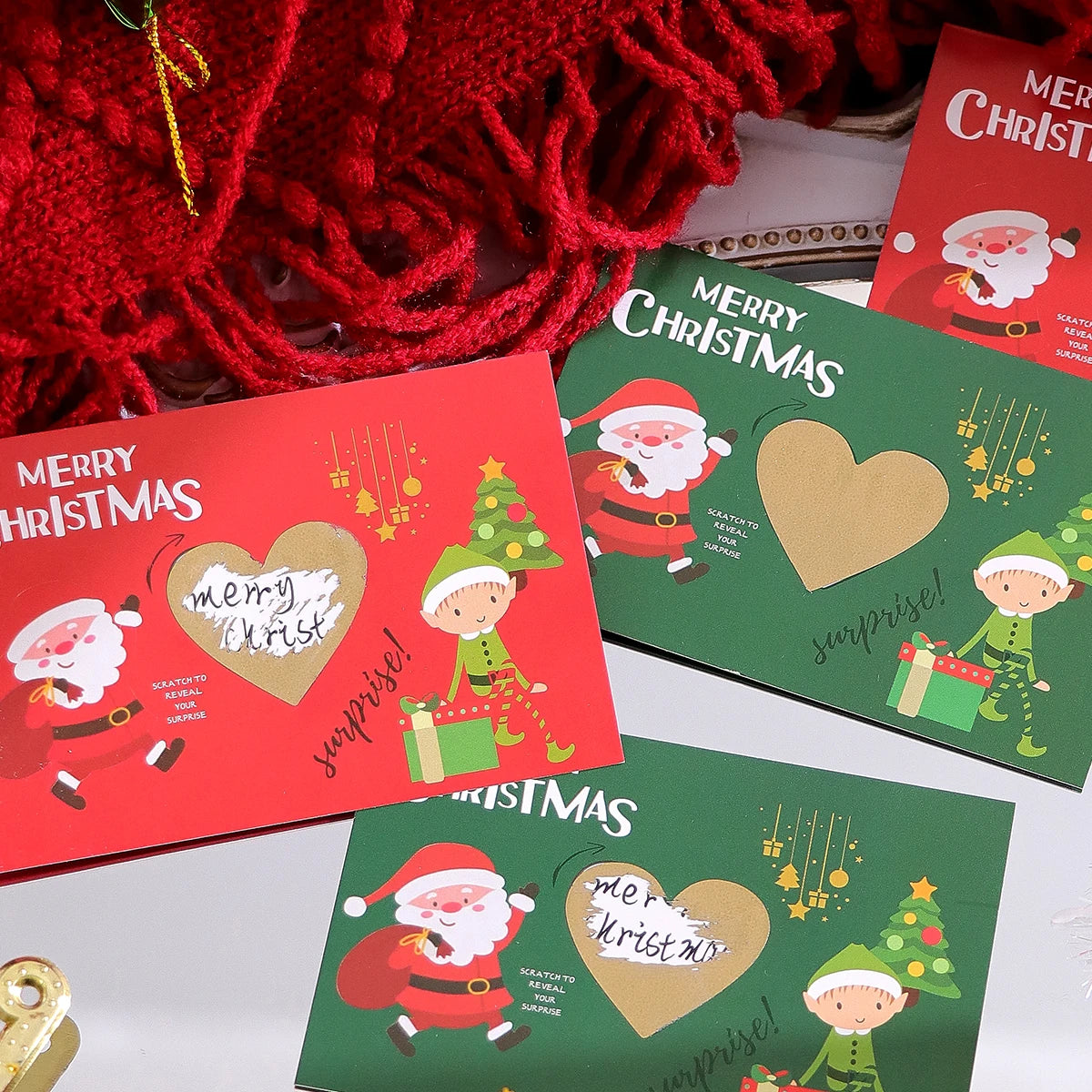 10Pcs/20Pcs Creative Merry Christmas Themed Lucky Scratch-Off Cards, Cute Cartoon Santa Claus Design Surprise Greeting Cards