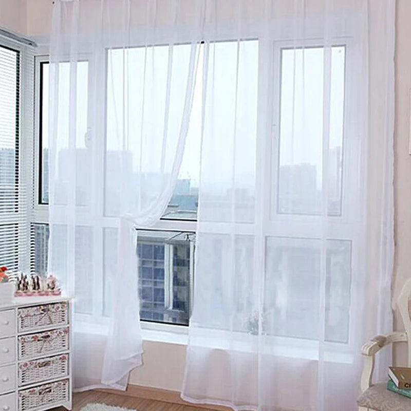 1PC Transparent Window Gauze Mesh Solid Color Curtain Household Products Europe Style Easy To Install Curtain Room Tulle Curtain