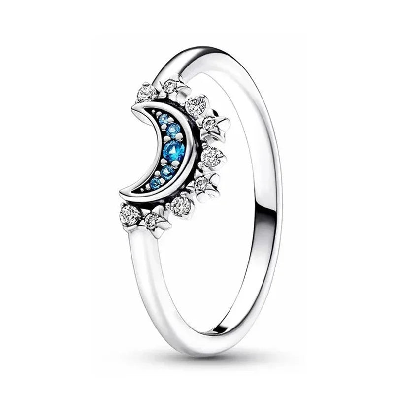 Original 925 Sterling Silver Rings For Women Crown Love Heart Sun Moon Engagement Wedding Pink Bow Ring Luxury Jewelry