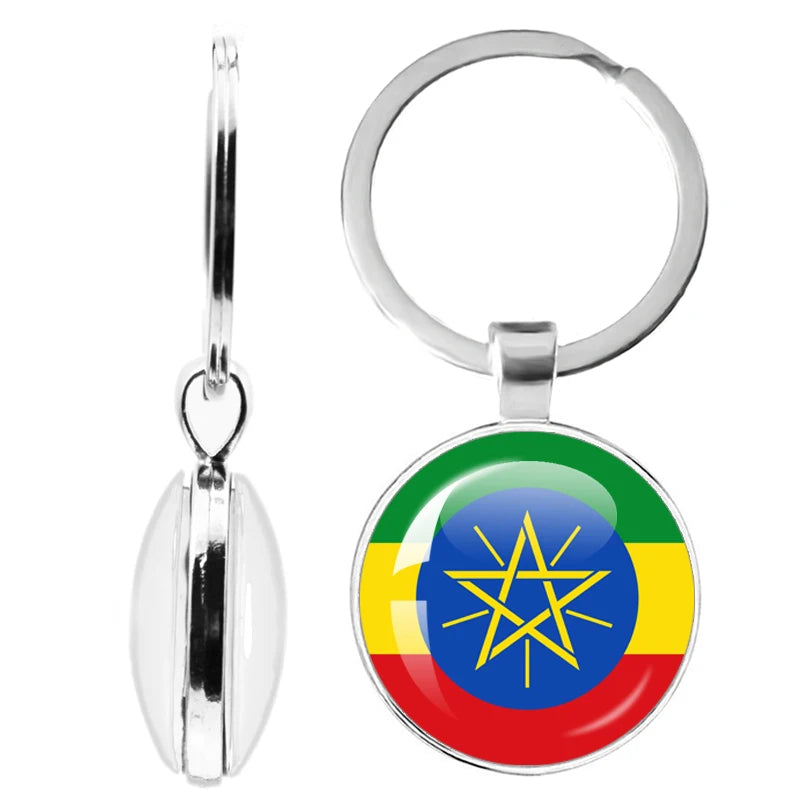 National Flag Glass Double-Sided Keychain Ethiopia Islas Canarias Kenya Sudan Madeira Melilla South Sudan Ceuta Seychelles