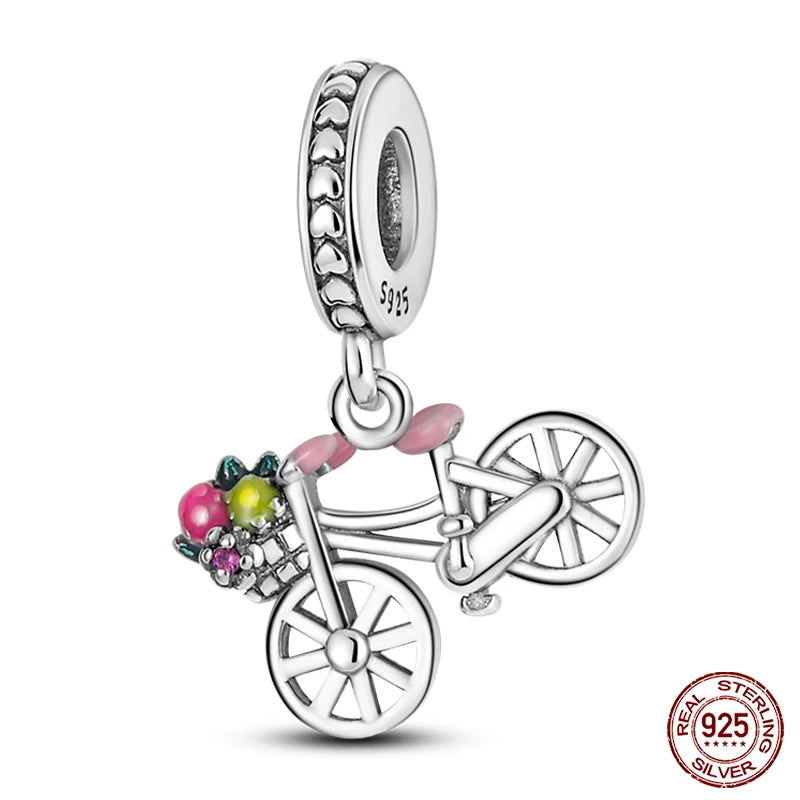 new in Real 925 Sterling Silver Boys and Girls Bicycle Charms Beads Fit Qikaola 925 Original Bracelets Fine DIY Jewelry Making