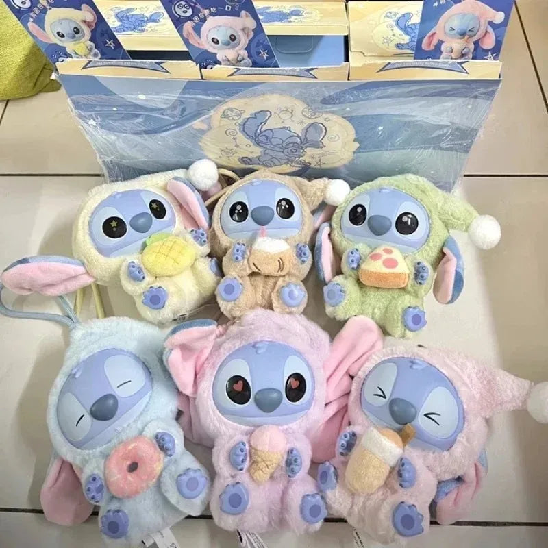 Miniso Stitch Eat Something Before Sleep Series Blind Box Plush Vinyl Toys Cute Doll Replica Mystery Box Bag Pendant Decor Gift