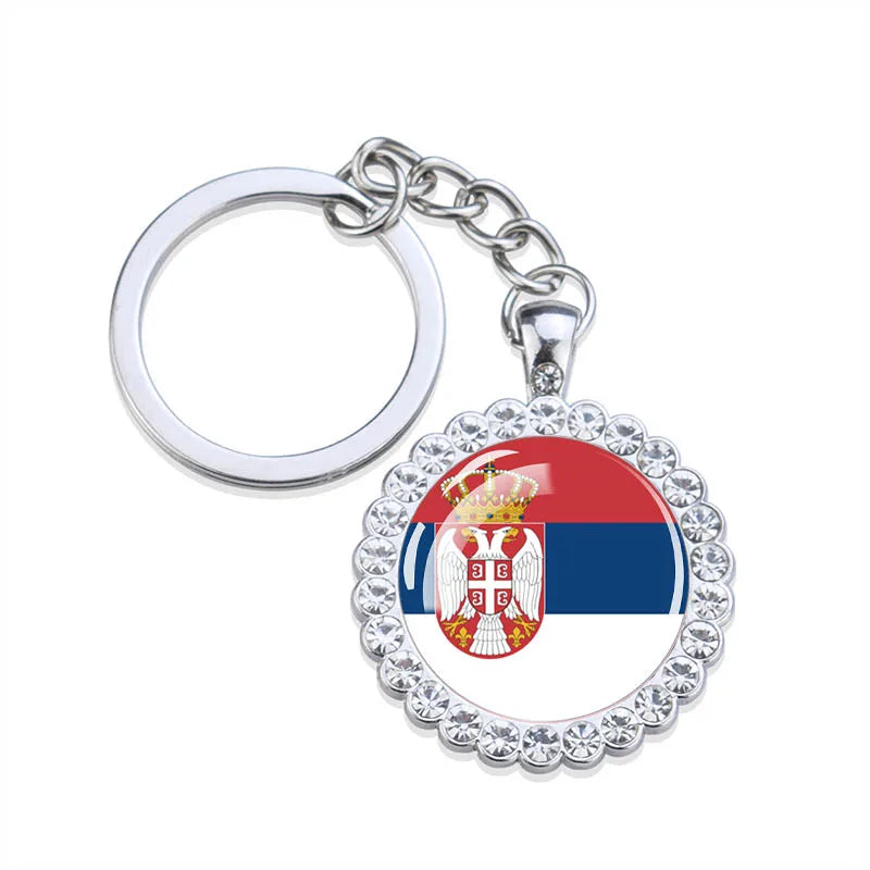 Europe National Flag Keychains Glass Dome Rhinestone Pendant Key Chains Albania Spain Ukraine Russia France Germany Flag Keyring