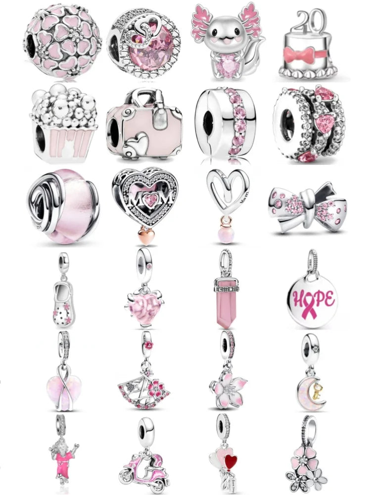 Hot Selling 925 Silver Pink Cup, Bag Beads, Moon Cross Pendant Suitable for European Original Bracelet DIY Exquisite Jewelry