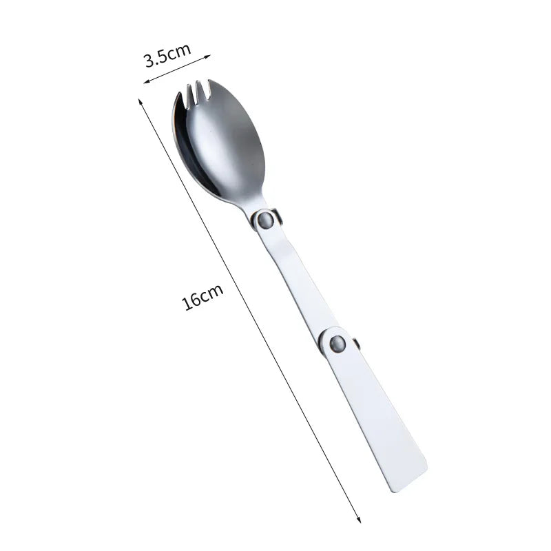 5PCS 304 Stainless Steel Folding Spoon Creative Gift Tableware Outdoor Portable Three Fold Spoon Fork Travel Folding Spoon