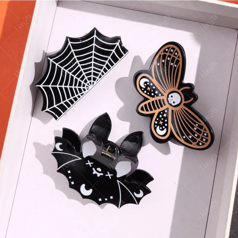 HANGZHI Dark Dragonfly Bat Spider Web Hair Clips Horror Exaggerates Halloween Hair Accessories for Women Kid New Funny Hairpin