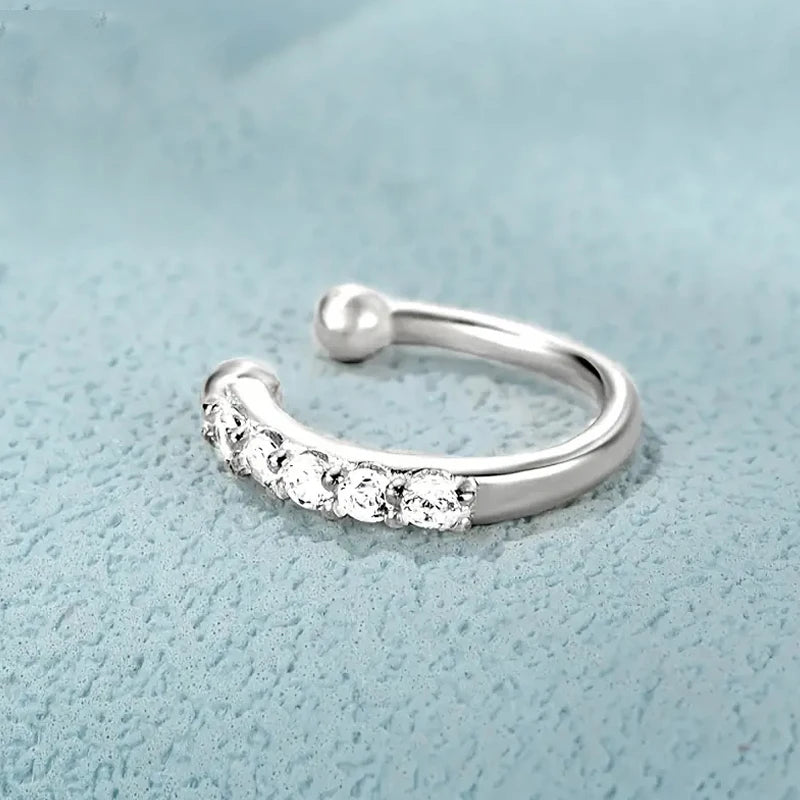 Huitan Exquisite Ultra-Sparkle CZ Pierced Nose Rings 925 Sterling Silver Hypoallergenic Jewelry Personality Anniversary Jewelry