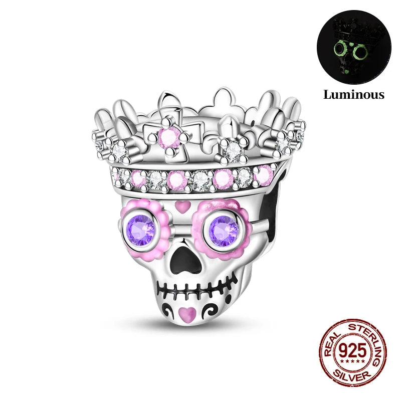 2025 Hot Sale Halloween Charms Bead 925 Sterling Silver Luminous Pumpkin Ghost Dangle Fit Bangle Bracelet Necklace DIY Jewelry