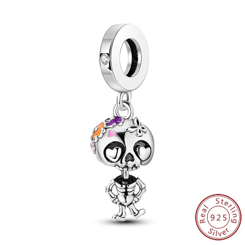 Halloween Charm Bead Pendant 925 Sterling Silver Pumpkin Witch Doll Skeleton Mummy Candy Charm Fit Original Bracelet DIY Jewelry