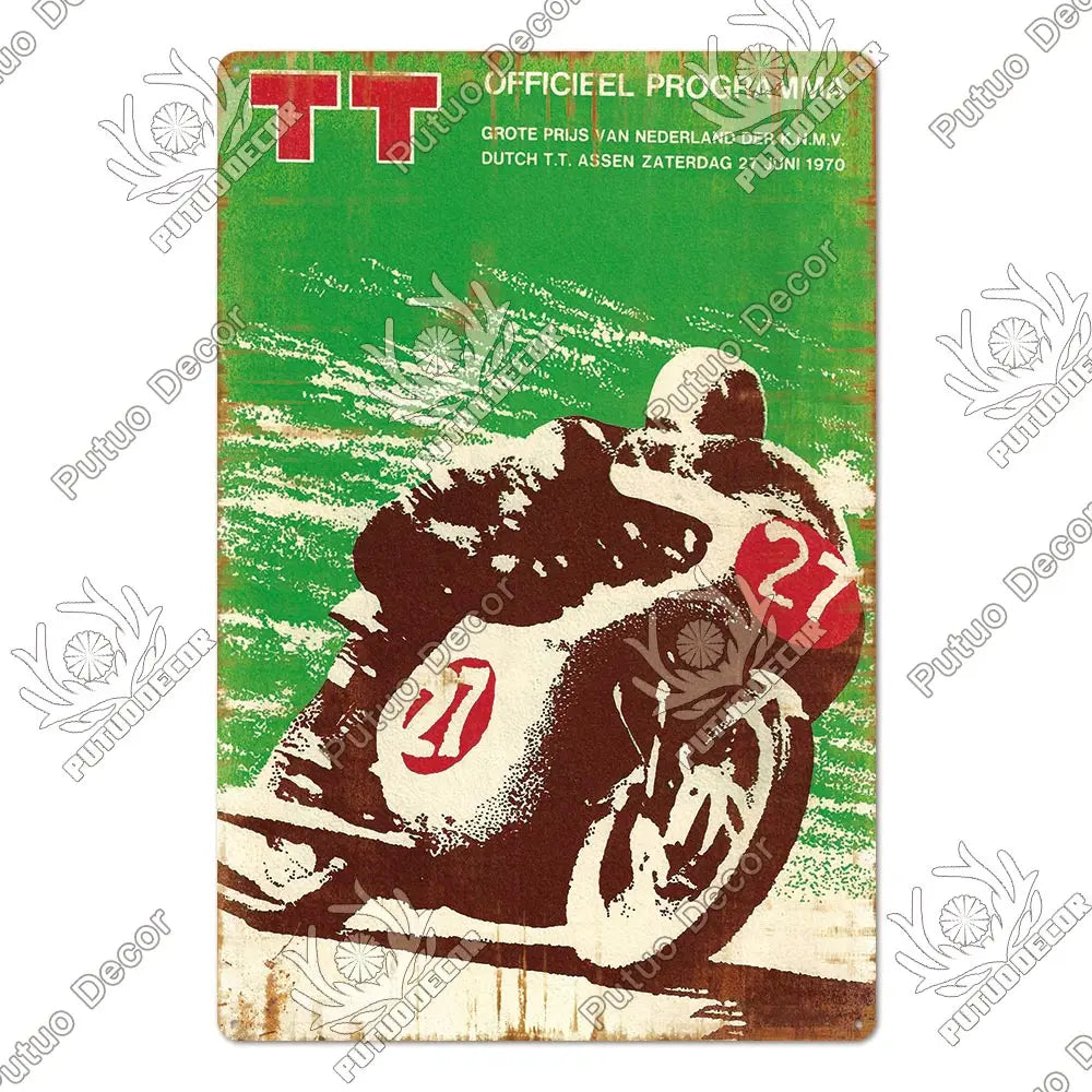 Putuo Decor Vintage Racing Track Tin Sign Isle of Man TT Metal Poster Plaque Garage Plate Bar Club Man Cave Home Wall Decoration