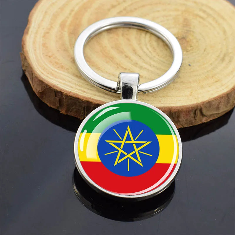 Africa Countries Flag Keychains Double Sided Glass Dome Pendant Key Chains Algeria Somalia Tunisia Morocco Egypt Flag Keyring