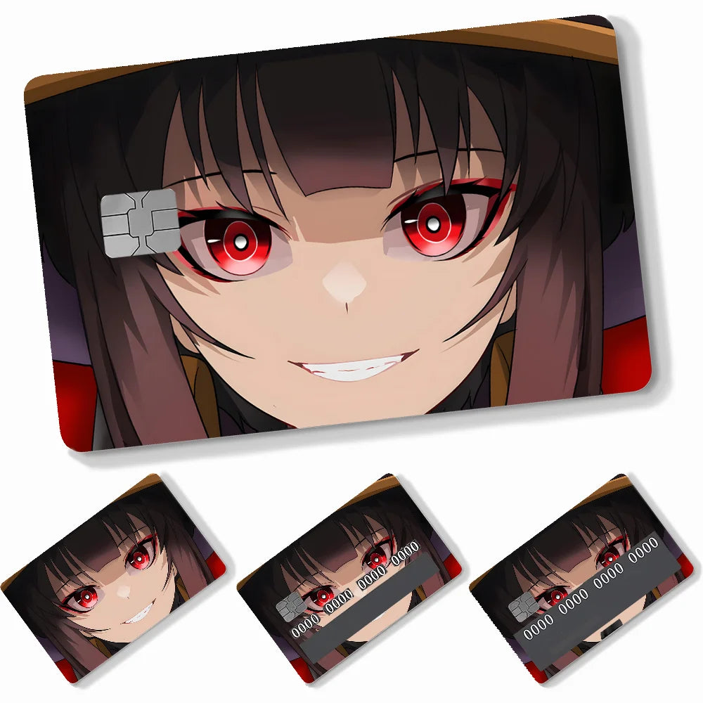Anime KonoSuba Card Stickers 4pcs PVC Credit Card Skin Stickers Removable Self-adhesive Protective Film