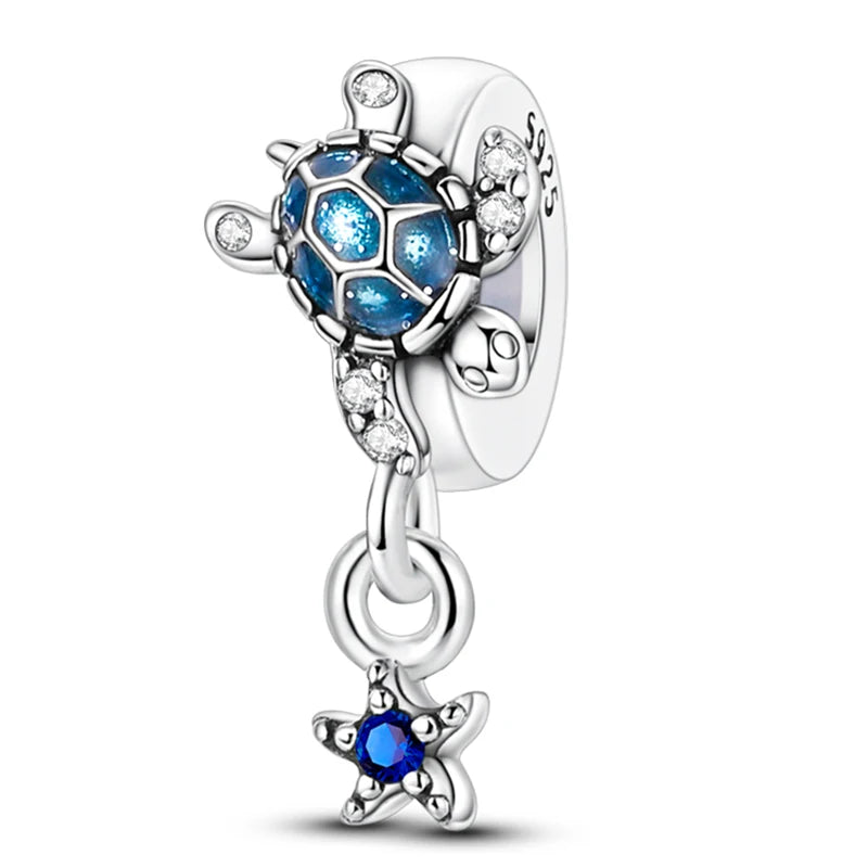 Fashion 925 Sterling Silver Summer Ocean World Series Sea Turtle Starfish Crab Octopus Charms Beads Fit 925 Bracelet DIY Jewelry