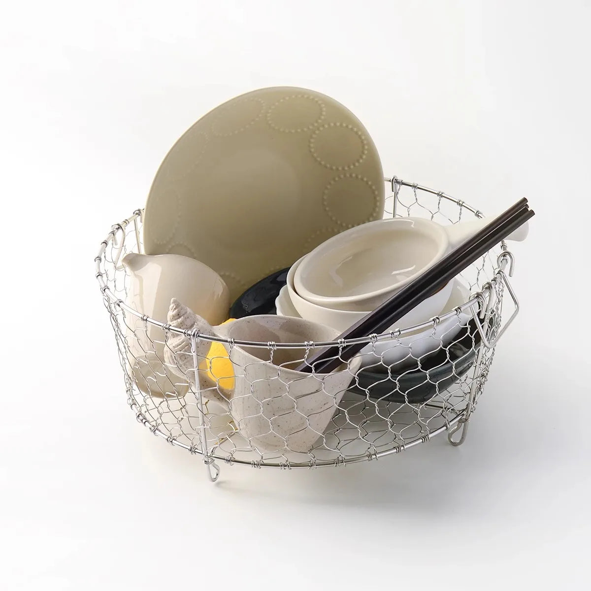 304 Stainl Steel Kitchen Drain Basket Woven Storage Basket for Plates Fruits Utensils Di Drainer Utili Basket
