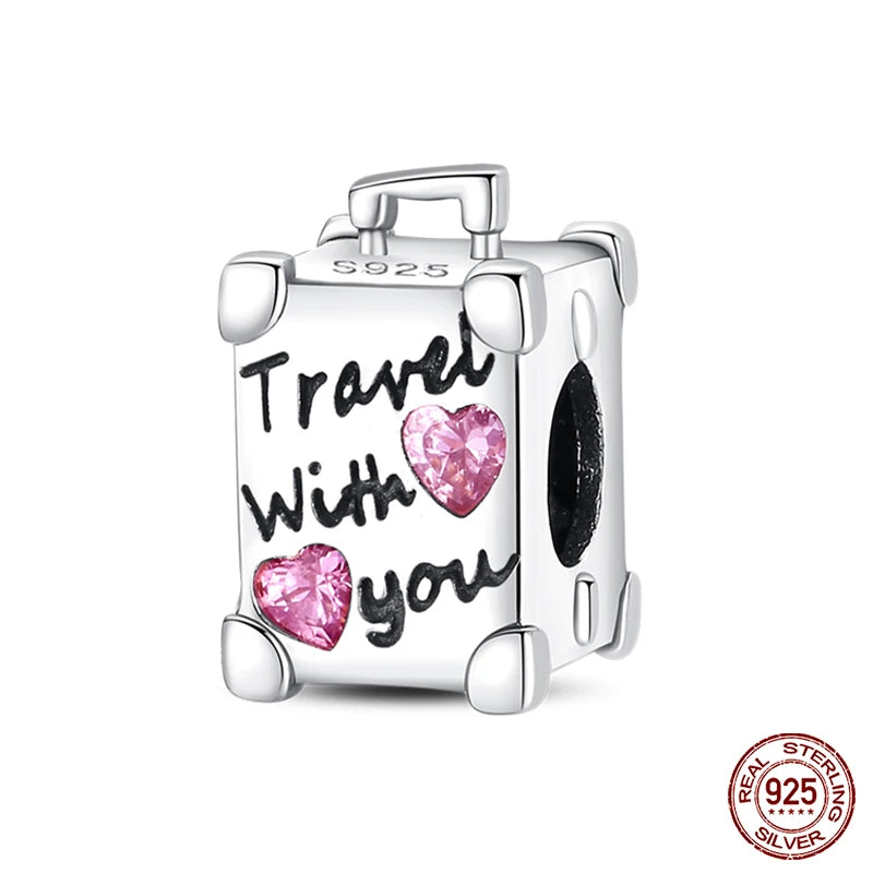 100% 925 Sterling Silver Hot Air Balloon Suitcase Graduation Travel Series Charm Beads Fit Qikaola Original Bracelet DIY Jewelry