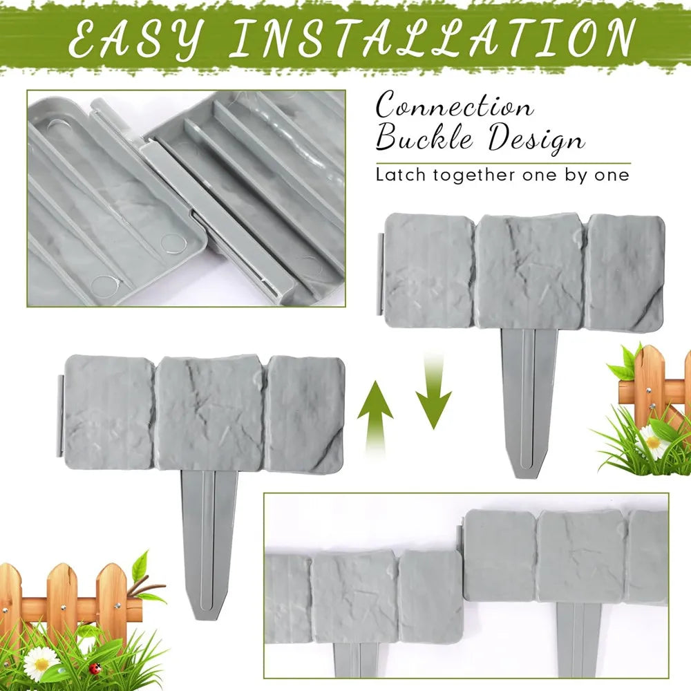 Garden PP Fence Edging,10Pcs Home Garden Border Edging Plastic Fence Stone DIY Yard Landscape Plant Fence Fit for Lawn Yard Flow